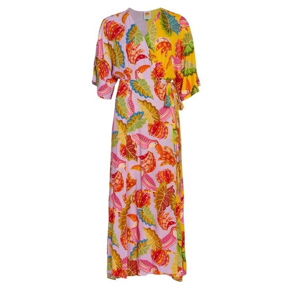 FARM Rio Mixed Beaks & Bananas Maxi Wrap Dress Size S NWT - Picture 12 of 13